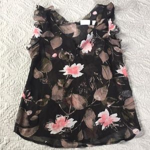 Sheer, flower pattern, black tank top